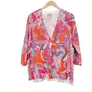Chico's Lightweight Cardigan In Spring Paisley Size 2 (Large)